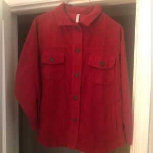 Zenana Deep Red Corduroy Button Down Shacket
